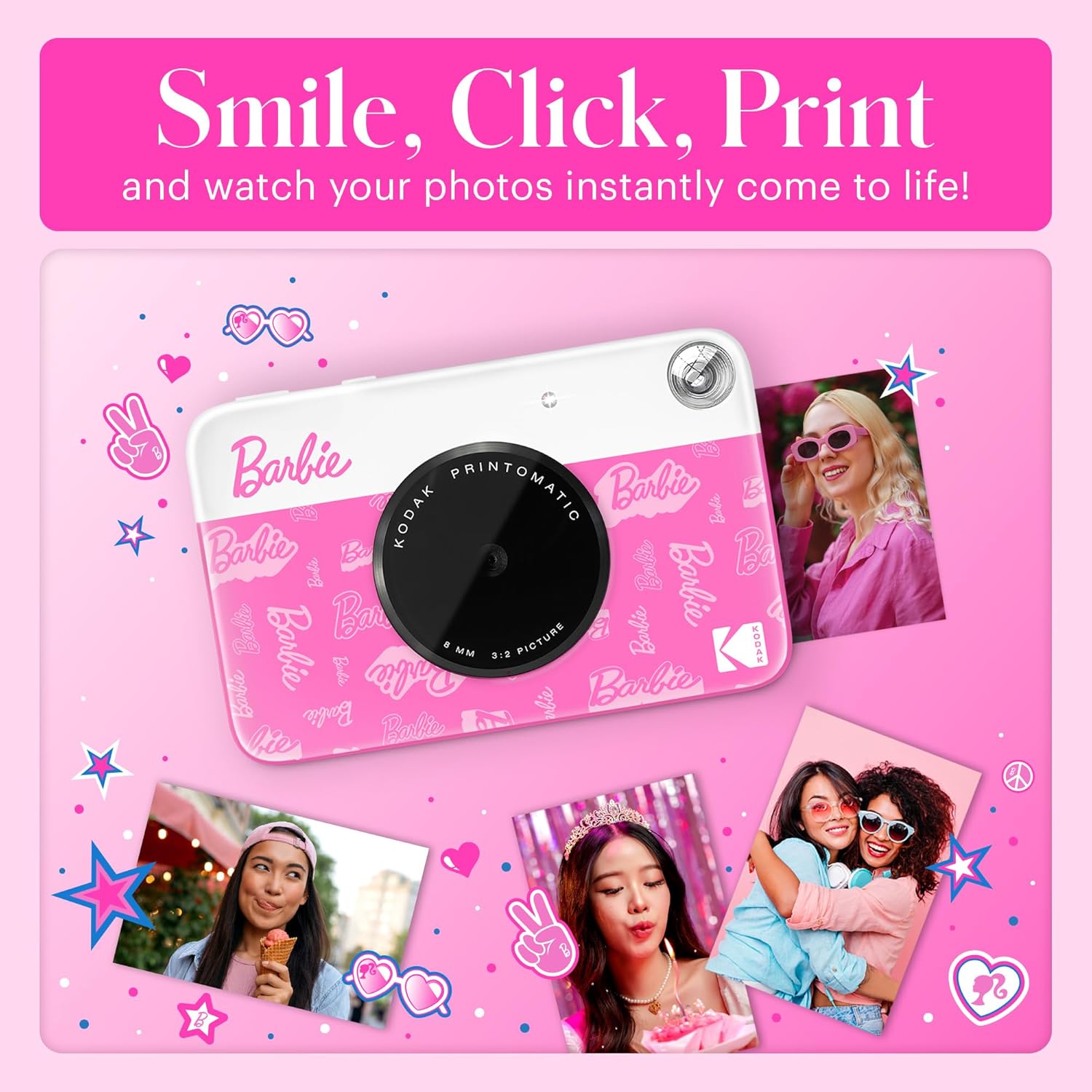 Barbie x Kodak Printomatic Digitale Camera – 5MP Draagbare Barbie Camera Print Kleurige 2x3” Stickers – Handtekeningstijl