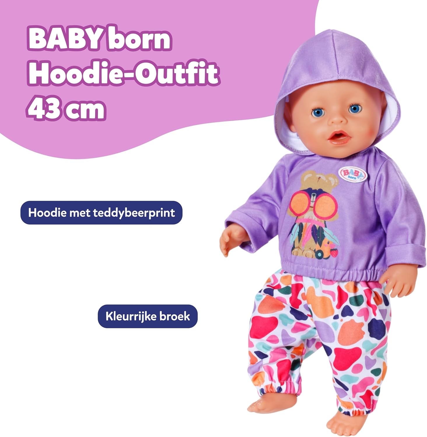 BABY born hoodie outfit met broek & topje - Hoogwaardige poppenaccessoires - Kleding geschikt voor 43 cm poppen