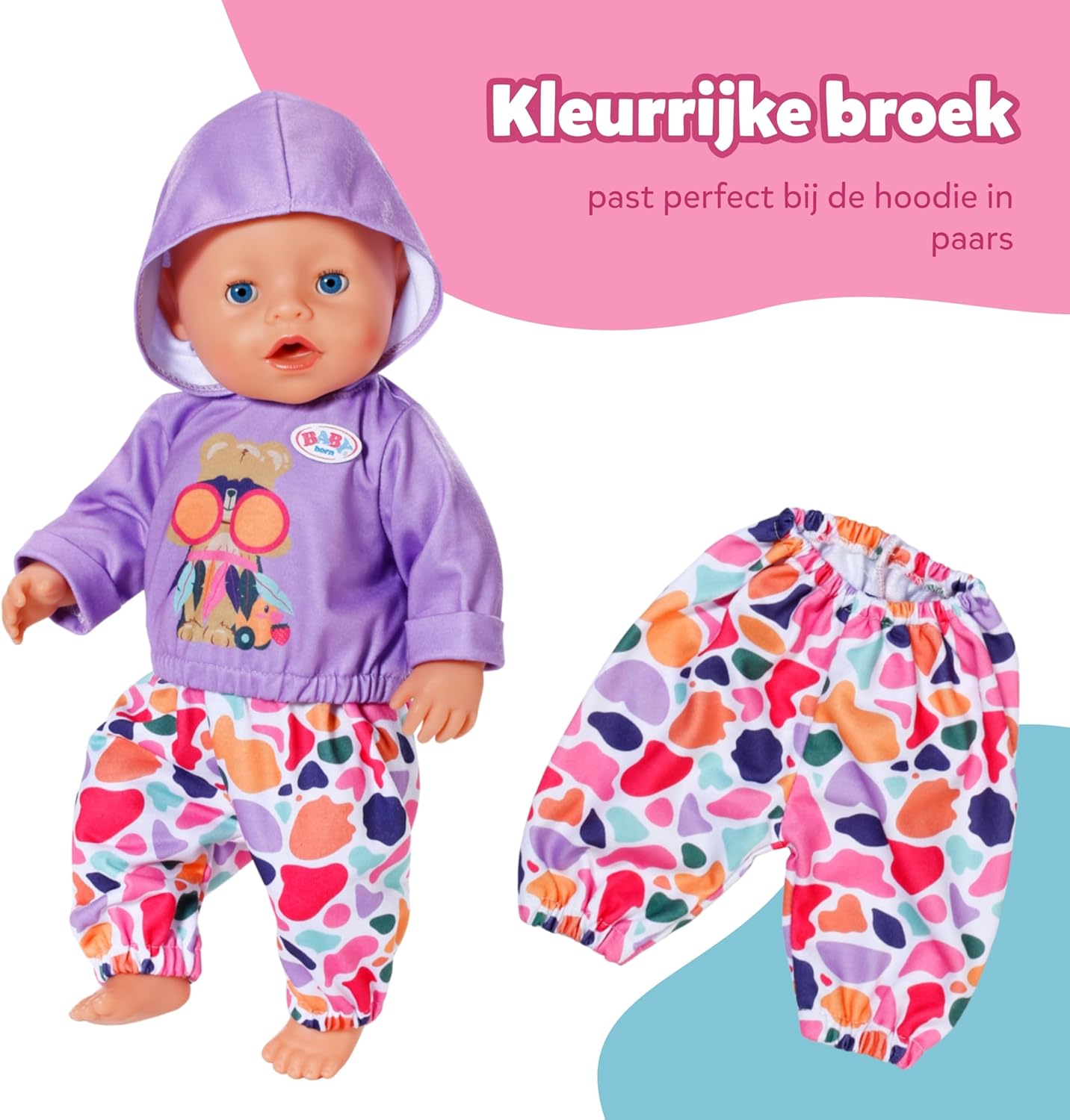 BABY born hoodie outfit met broek & topje - Hoogwaardige poppenaccessoires - Kleding geschikt voor 43 cm poppen