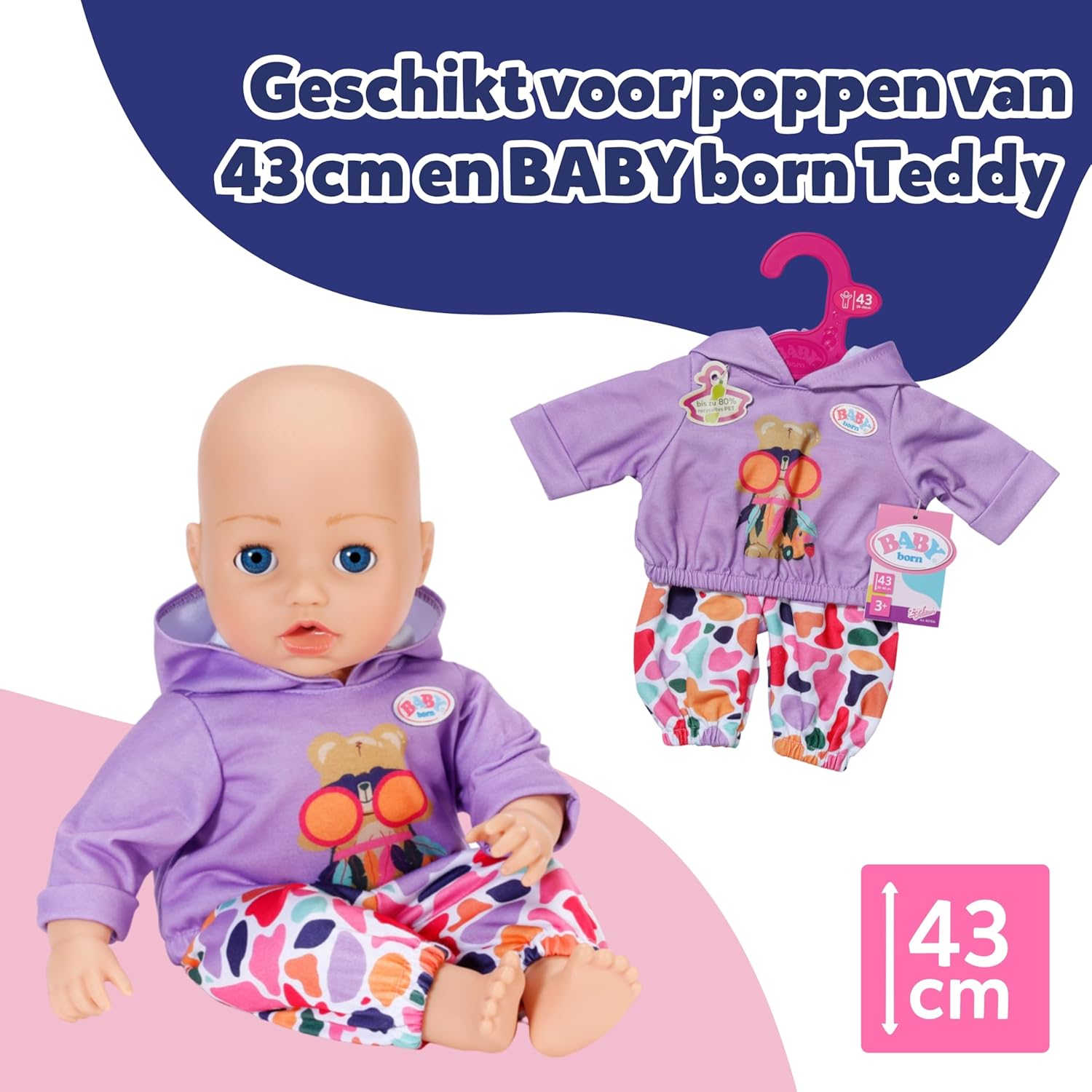 BABY born hoodie outfit met broek & topje - Hoogwaardige poppenaccessoires - Kleding geschikt voor 43 cm poppen