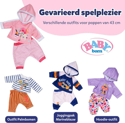BABY born joggingpak - Met capuchon incl. hondenprint & gedessineerde broek - Hoogwaardige poppenaccessoires - Kleding geschikt voor poppen maat 43 cm