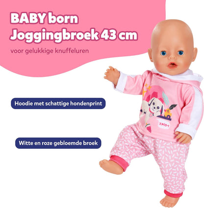 BABY born joggingpak - Met capuchon incl. hondenprint & gedessineerde broek - Hoogwaardige poppenaccessoires - Kleding geschikt voor poppen maat 43 cm
