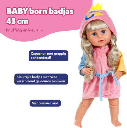 BABY born badjas - Met eendenmuts & verschillende gekleurde mouwen - Hoogwaardige poppenaccessoire - Kleding geschikt voor poppen maat 43 cm