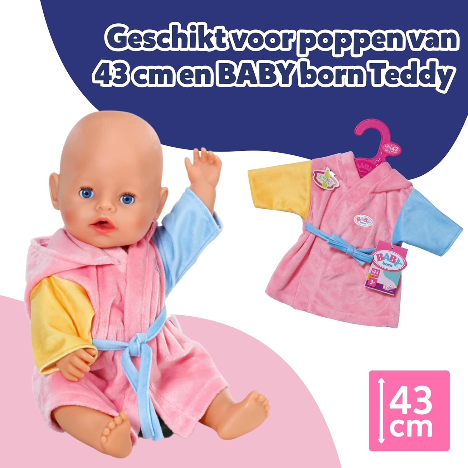 BABY born badjas - Met eendenmuts & verschillende gekleurde mouwen - Hoogwaardige poppenaccessoire - Kleding geschikt voor poppen maat 43 cm