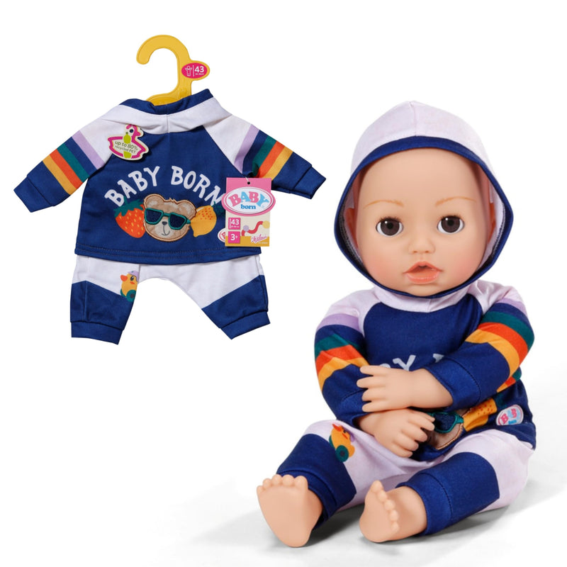 BABY born joggingpak - Met marineblauwe hoodie incl. teddyprint & grijze broek - Hoogwaardige poppenaccessoires - Kleding geschikt voor poppen van 43 cm