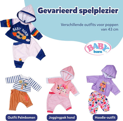 BABY born joggingpak - Met marineblauwe hoodie incl. teddyprint & grijze broek - Hoogwaardige poppenaccessoires - Kleding geschikt voor poppen van 43 cm