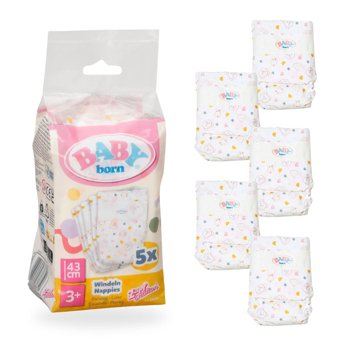 BABY born Nappies 5-Pack, Cute Nappy That Fits Dolls Up to 43cm, 838358 Zapf Creation, Pink