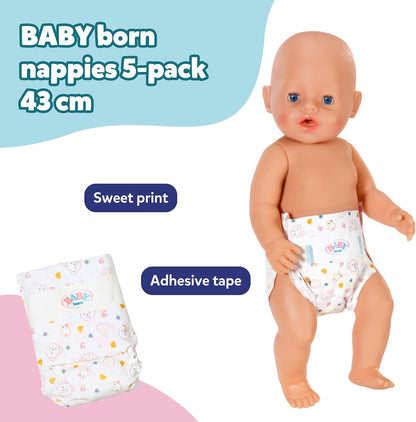 BABY born Nappies 5-Pack, Cute Nappy That Fits Dolls Up to 43cm, 838358 Zapf Creation, Pink