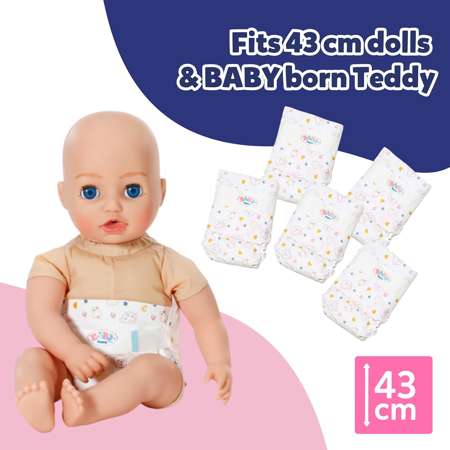 BABY born Nappies 5-Pack, Cute Nappy That Fits Dolls Up to 43cm, 838358 Zapf Creation, Pink