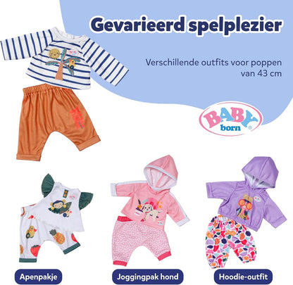 BABY born palmboom outfit met gestreept shirt met lange mouwen en palmboommotief & joggingbroek - Hoogwaardige poppenaccessoires - Kleding geschikt voor 43 cm poppen