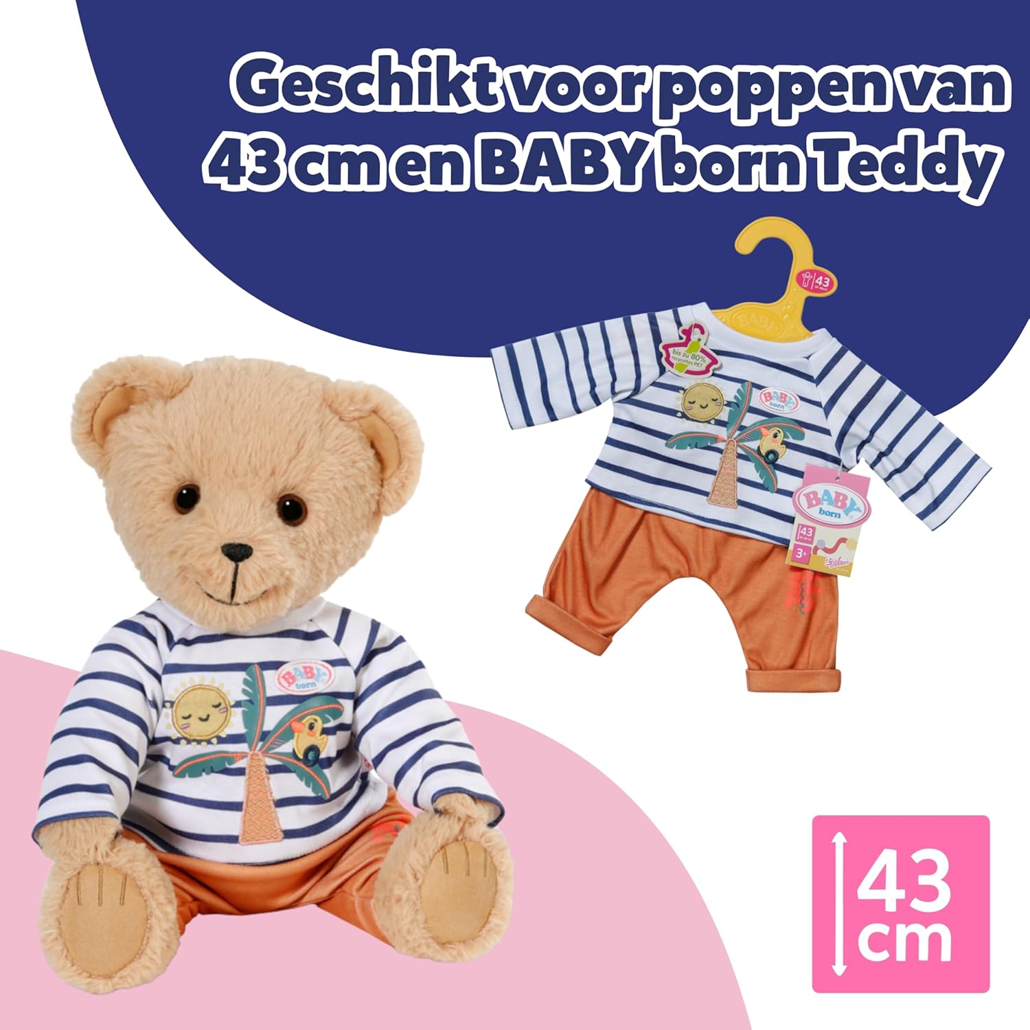 BABY born palmboom outfit met gestreept shirt met lange mouwen en palmboommotief & joggingbroek - Hoogwaardige poppenaccessoires - Kleding geschikt voor 43 cm poppen