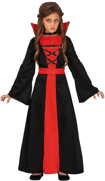 FIESTAS GUIRCA Vampirin Kostüm – Vampir Gräfin Rotes und schwarzes Kleid – Halloween Kinder Kostüm für Mädchen