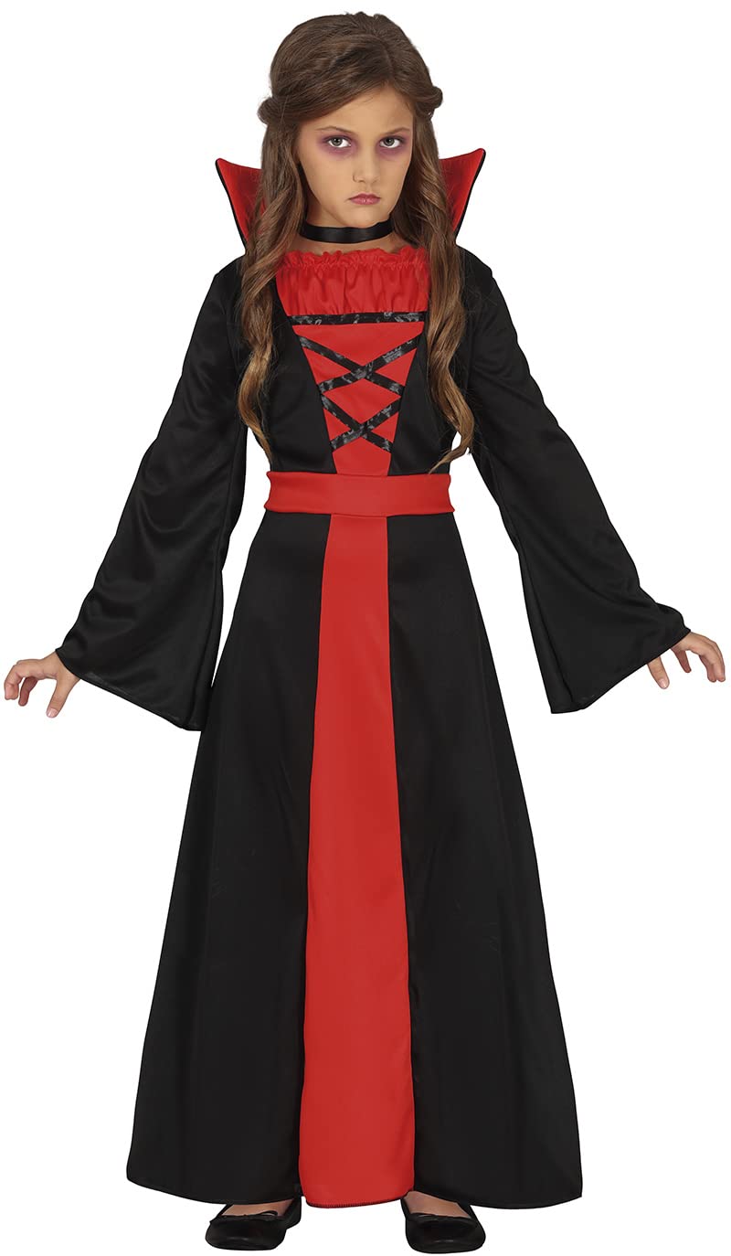 FIESTAS GUIRCA Vampirin Kostüm – Vampir Gräfin Rotes und schwarzes Kleid – Halloween Kinder Kostüm für Mädchen