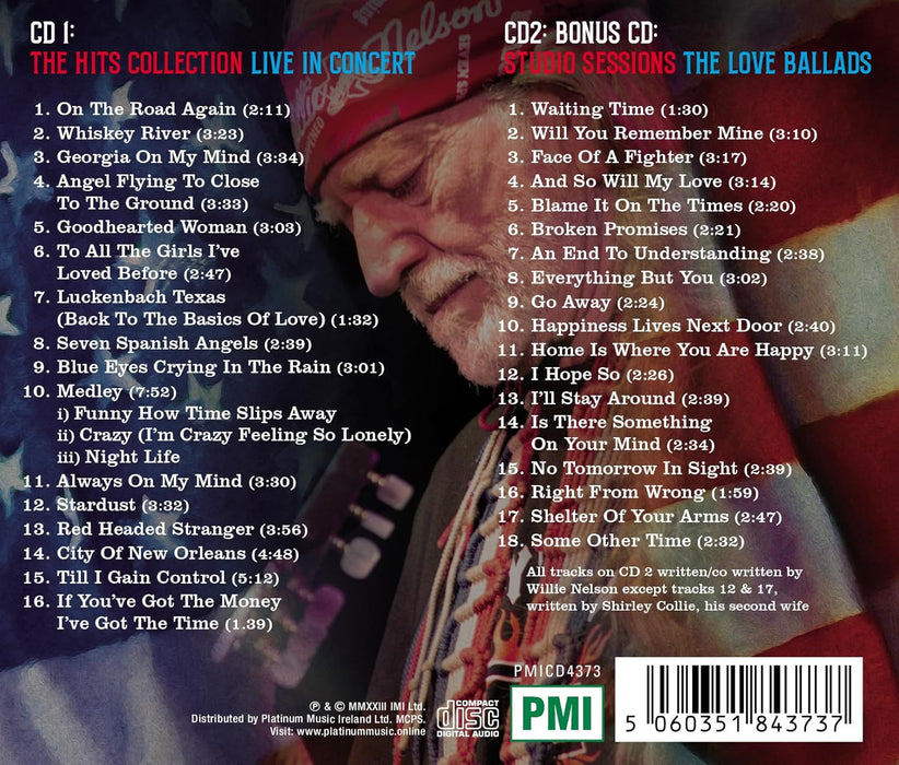 Willie Nelson The HITS COLLECTION Live with a bonus COUNTRY LOVE BALLADs - The Studio Sessions 18 songs (Exclusive physical release ONLY)