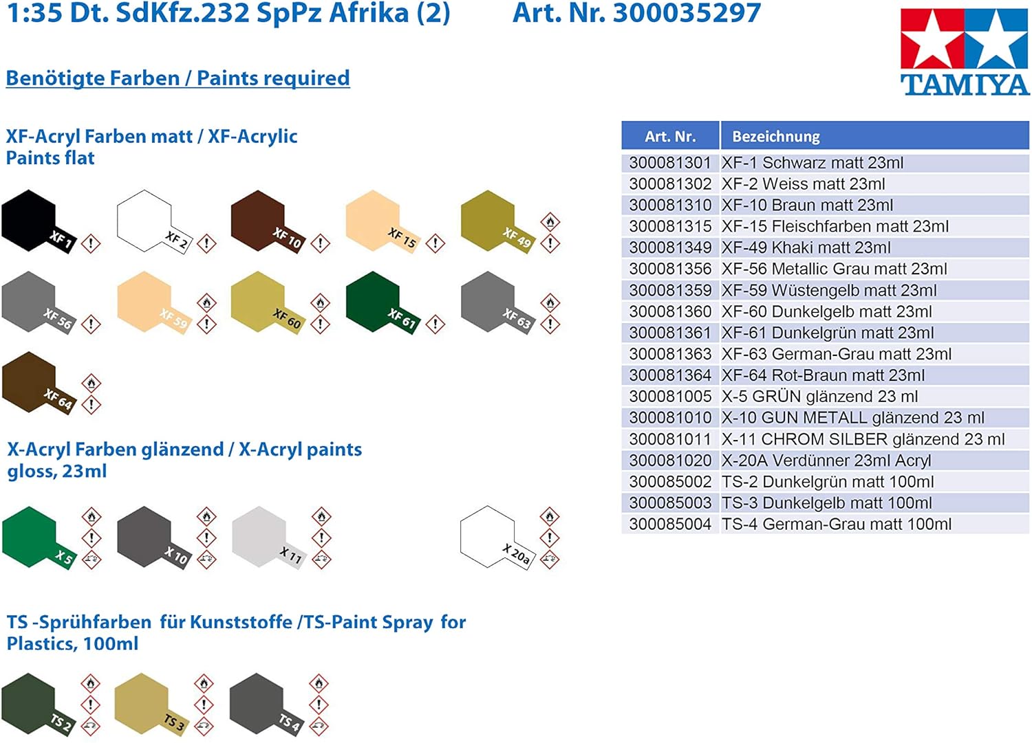 TAMIYA 300035297 – 1:35 WWII German Special Vehicle SdKfz 232 Africa (2