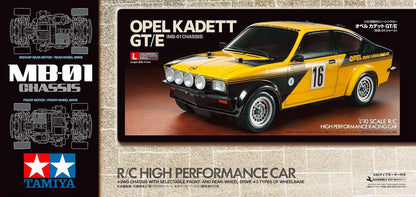 TAMIYA 58729 1:10 RC Opel Kadett GT/E Rallye MB-01 Remote Controlled Car, Vehicle, Model Building, Assembly, Hobby, RC Kit, Unpainted