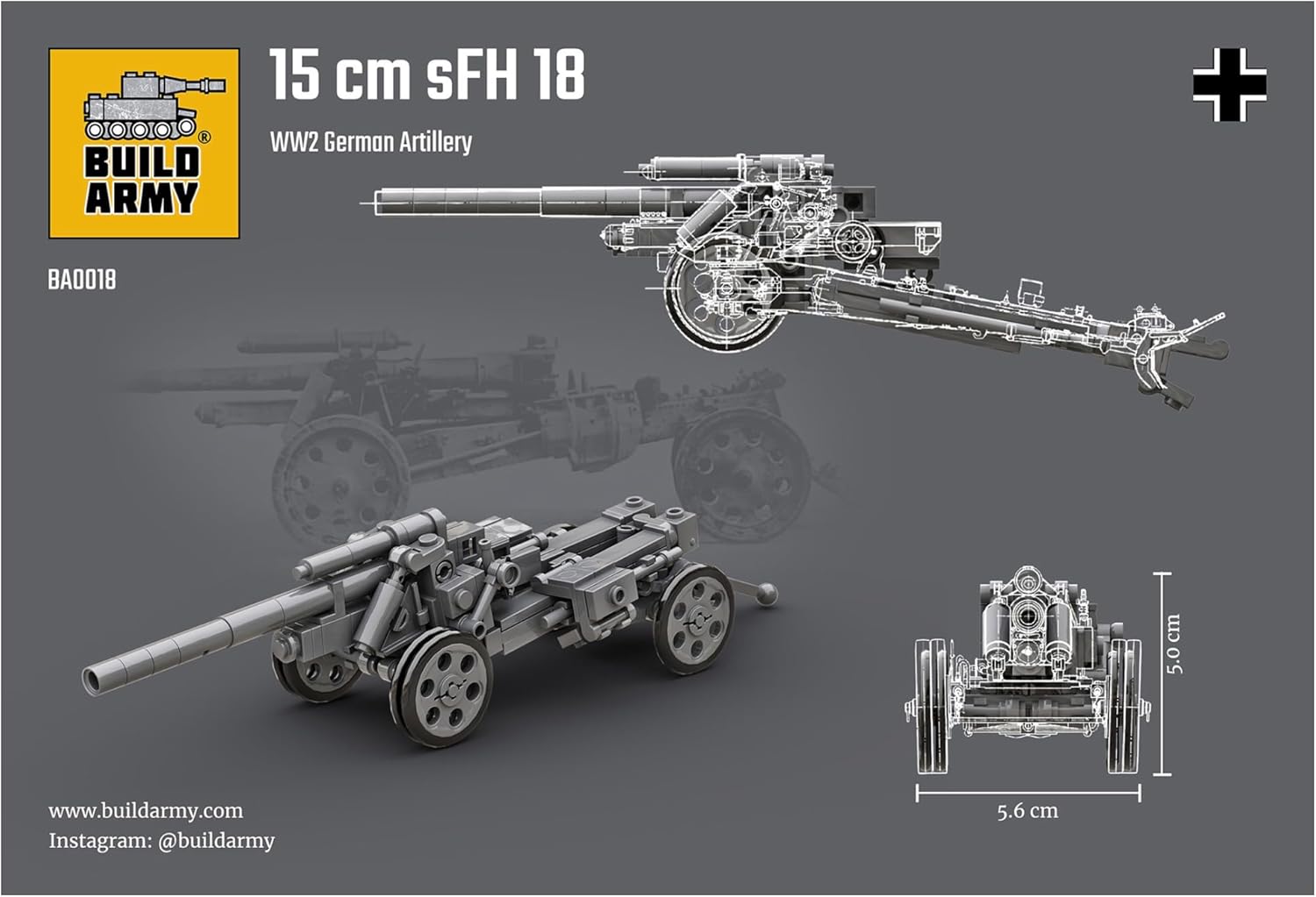 WW2 Deutsche 15 cm SFH 18 Artillerieziegel-Modellbaustein, 167 Teile