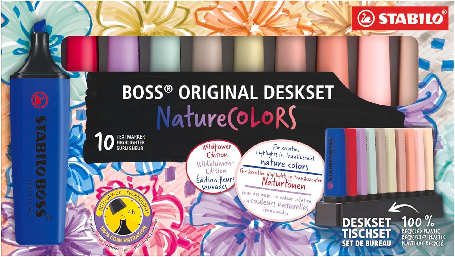 STABILO BOSS ORIGINAL - Evidenziatore - NatureCOLORS Wildflower - Desk-Set - 10 Colori assortiti
