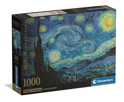 Clementoni - Van Gogh 37065 Puzzel met 1000 stukjes, kunst voor volwassenen en jongens, museumcollectie, thema sterrennacht, met poster, compacte doos, cadeau-idee voor dames en heren, Made in Italy