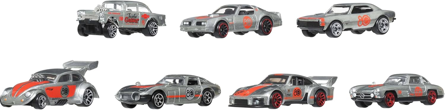 Hot Wheels Mattel JHF01 80th Anniversary 7 Vehicles for Vehicles with 7 Mini Cars from 3 Years from Metal