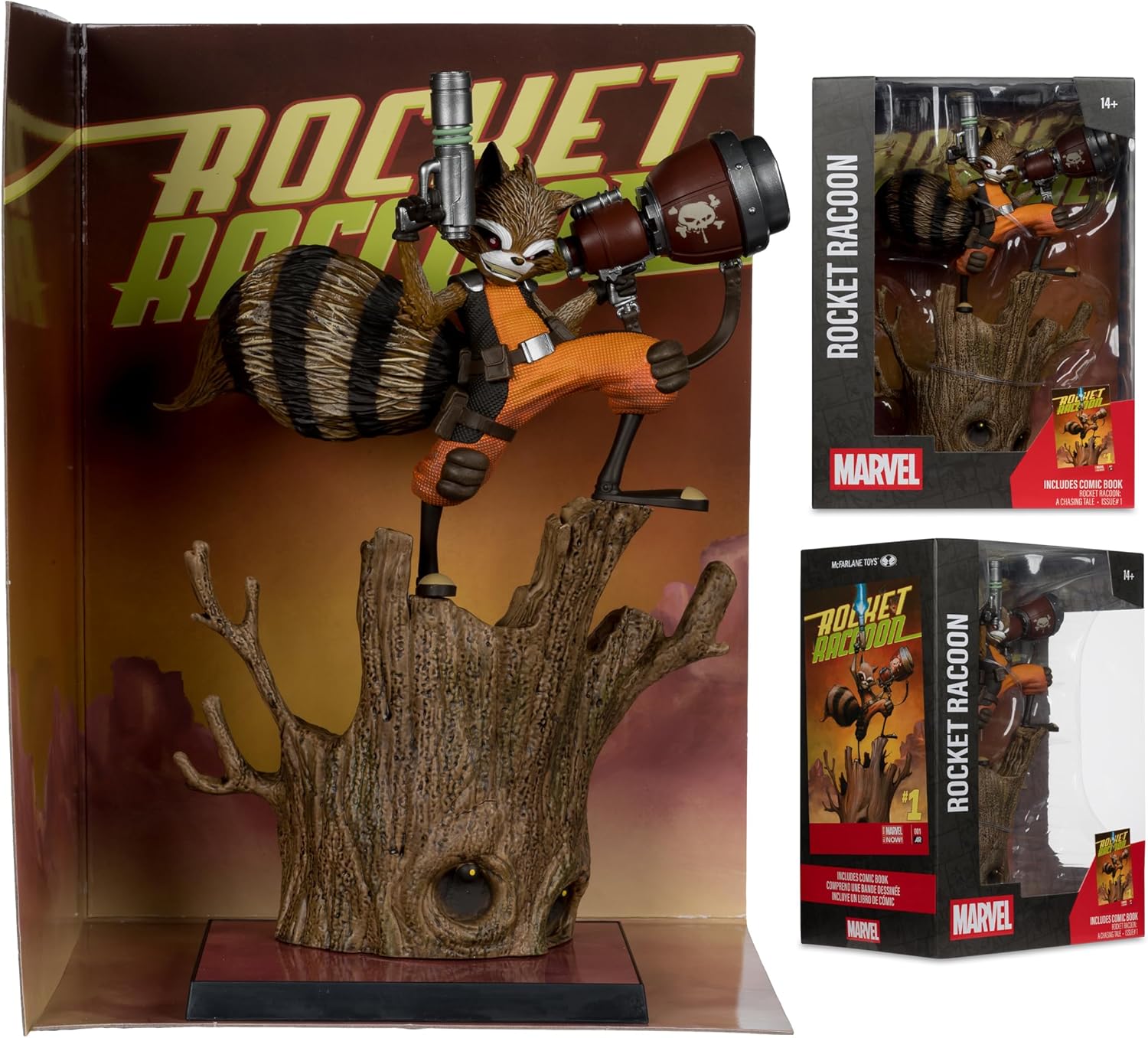 McFarlane Toys - Marvel Rocket Racoon à l'échelle 1:6ème à collectionner avec scène (Rocket Racoon : A Chasing Tale #1