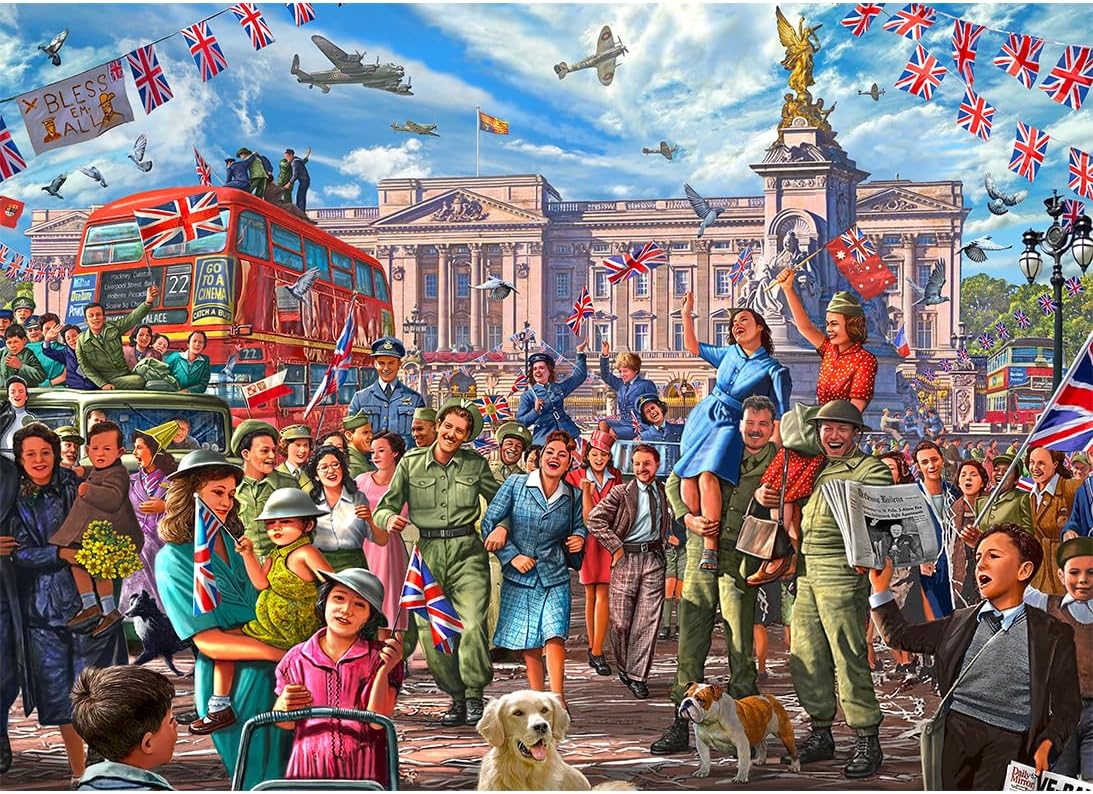 Gibsons Final Days of War 1000 Piece Jigsaw Puzzle – VE Day Celebration Outside Buckingham Palace by Steve Crisp – Commemorative Puzzle for Adults – Sustainable Premium Quality by Gibsons Games