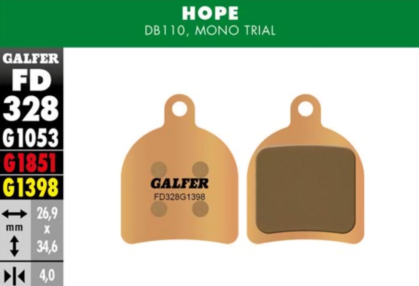 Galfer Hope Bremsbeläge Mono Trial Sinternized 2017