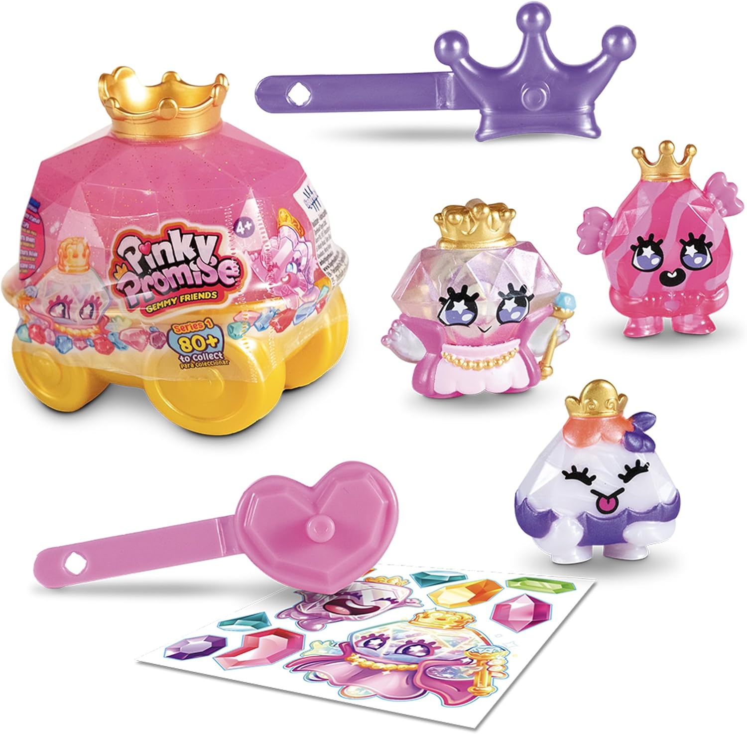BANDAI TH00002 Pinky Promise Royal Carriage Set Blind Box Contains 3 Collectable Gemmy Friends and 2 Hair Clips Mix and Match Gems and Girls Jewellery for Customisable Wearable Fun