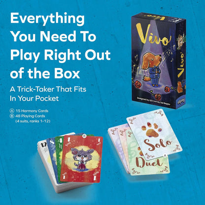 Allplay Vivo Card Game - Trick-Taking Tabletop Game with Musical Harmony Mechanics - 2-5 Players, Small Box, Fast-Paced Strategy