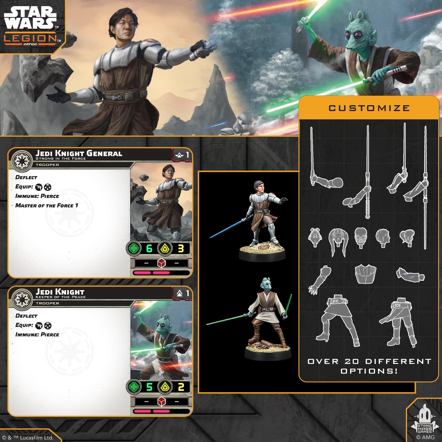 Asmodee | Star Wars: Legion - Customisable Jedi & Knight | Miniature Board Game | Ages 14+ | 2 Players | 90+ Minutes Playing Time