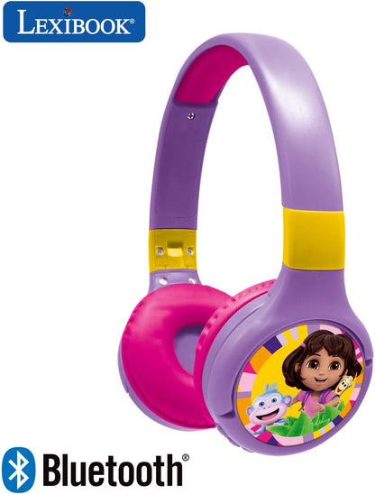 LEXIBOOK, Dora the Explorer, 2-in-1 Bluetooth & Wired Headphones with Microphone and Control Button, Foldable and Adjustable, Long-lasting Rechargeable Battery, HPBT010DOR