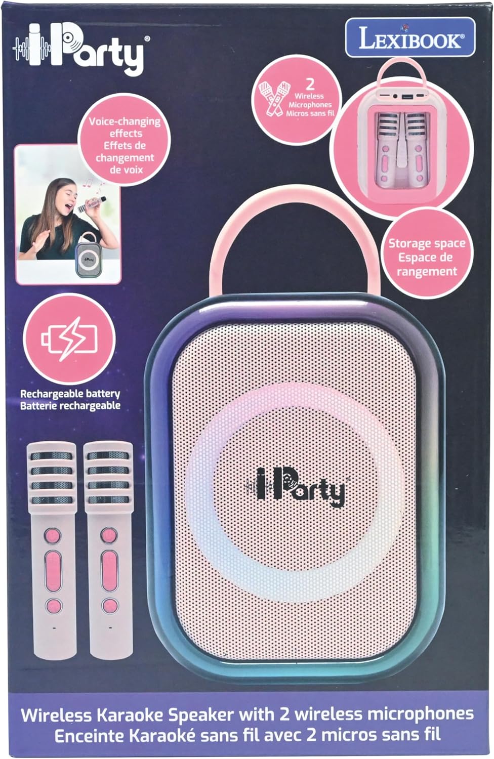 Lexibook, Draadloze Karaoke Speaker met 2 Microfoons, Roze, BTC030PK