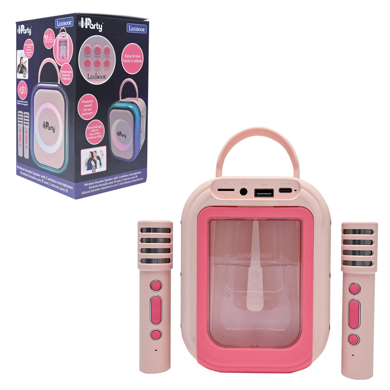 Lexibook, Draadloze Karaoke Speaker met 2 Microfoons, Roze, BTC030PK