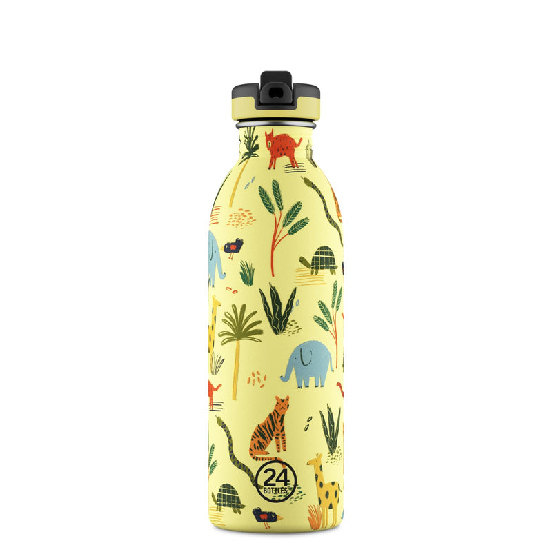 24Bottles Kids Jungle Friends Kids Drinking Bottle with Straw for Primary School and Nursery Baby Bottle 100% Airtight Stainless Steel BPA Free Ultra Light Non-Thermal 500ml