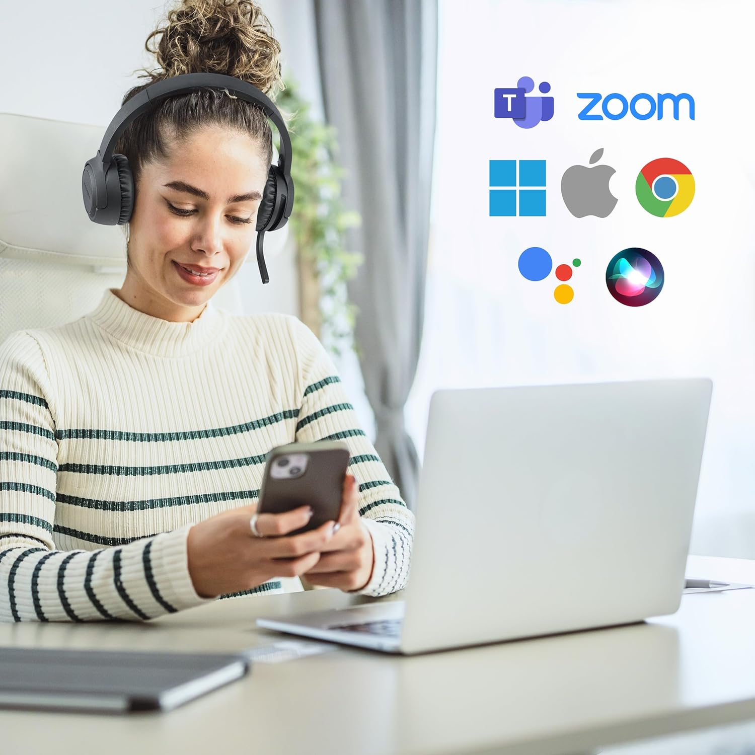 Kensington Cuffie Bluetooth 5.4 H1050 EQ Wireless Cuffie con connessione multipoint, microfono con cancellazione del rumore per ufficio, compatibile con Windows, Mac, PC, laptop, Microsoft Teams, Zoom
