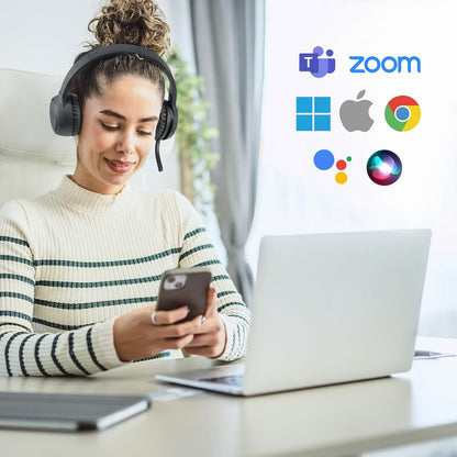 Kensington Cuffie Bluetooth 5.4 H1050 EQ Wireless Cuffie con connessione multipoint, microfono con cancellazione del rumore per ufficio, compatibile con Windows, Mac, PC, laptop, Microsoft Teams, Zoom