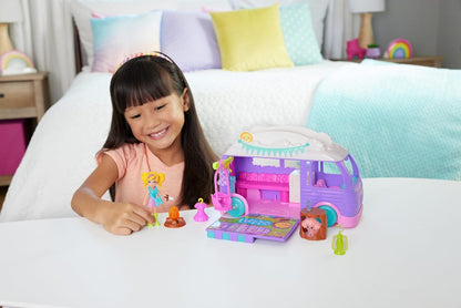 Polly Pocket Doll Pet Play Set Travel Toy with Camping Food Accessories RV Glamping