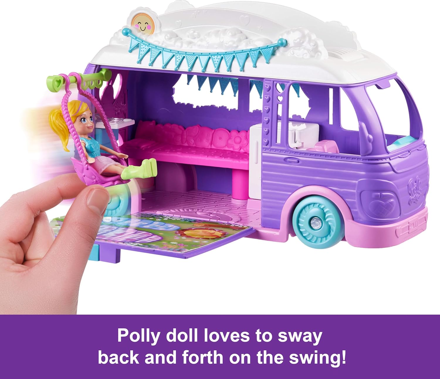 Polly Pocket Doll Pet Play Set Travel Toy with Camping Food Accessories RV Glamping