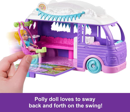 Polly Pocket Doll Pet Play Set Travel Toy with Camping Food Accessories RV Glamping