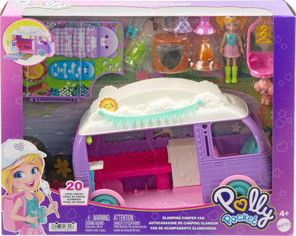 Polly Pocket Doll Pet Play Set Travel Toy with Camping Food Accessories RV Glamping