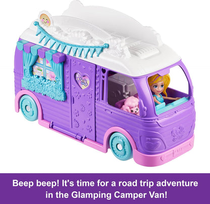 Polly Pocket Doll Pet Play Set Travel Toy with Camping Food Accessories RV Glamping