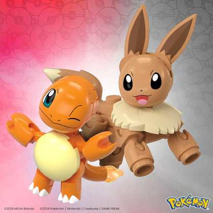 MEGA Pokémon Bouwset voor actiefiguren, Pokéballenset van 2, Charmander en Eevee, 40 onderdelen, speelgoed voor kinderen, JCR81
