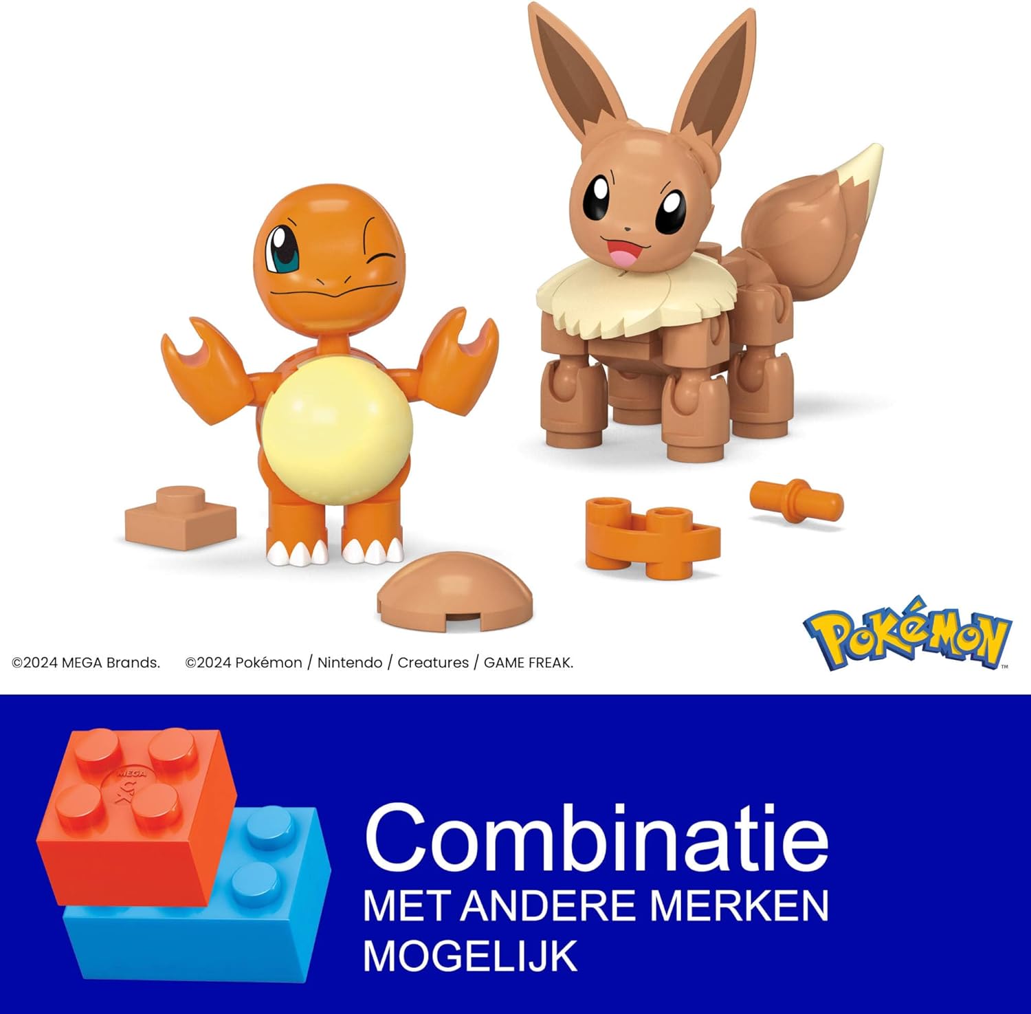 MEGA Pokémon Bouwset voor actiefiguren, Pokéballenset van 2, Charmander en Eevee, 40 onderdelen, speelgoed voor kinderen, JCR81
