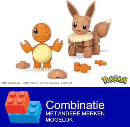 MEGA Pokémon Bouwset voor actiefiguren, Pokéballenset van 2, Charmander en Eevee, 40 onderdelen, speelgoed voor kinderen, JCR81