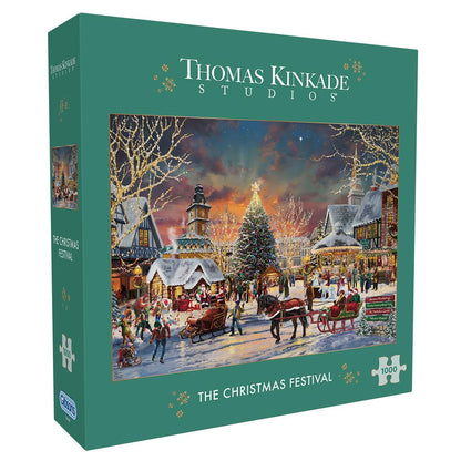 Gibsons The Christmas Festival 1000 Piece Jigsaw Puzzle for Adults by Thomas Kinkade Studios – Festive Nostalgic Traditional Artwork Sustainable Premium 100% Recycled Board Thick Pieces – Great Gift