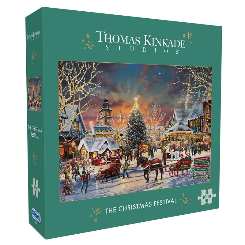 Gibsons The Christmas Festival 1000 Piece Jigsaw Puzzle for Adults by Thomas Kinkade Studios – Festive Nostalgic Traditional Artwork Sustainable Premium 100% Recycled Board Thick Pieces – Great Gift