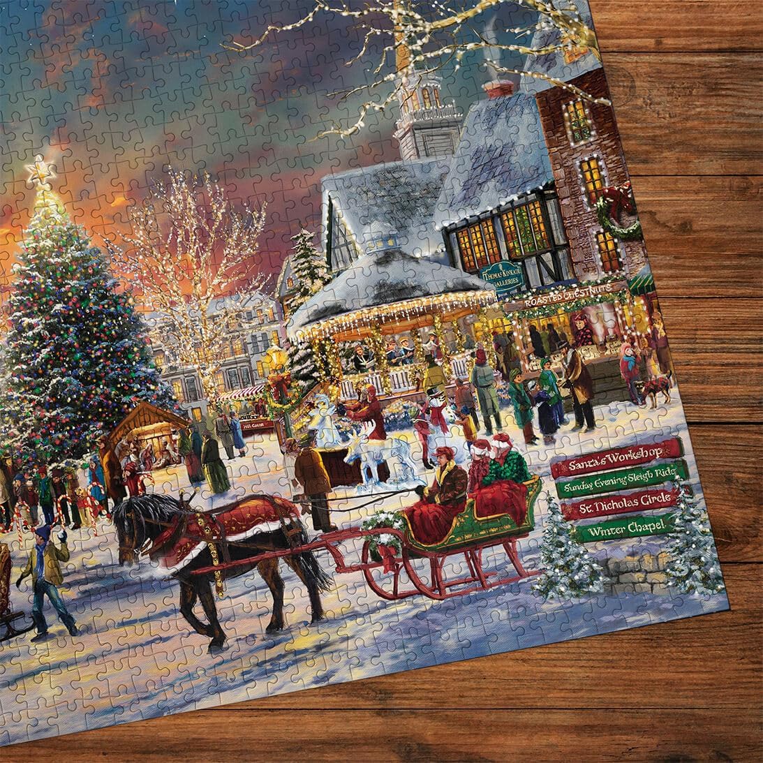 Gibsons The Christmas Festival 1000 Piece Jigsaw Puzzle for Adults by Thomas Kinkade Studios – Festive Nostalgic Traditional Artwork Sustainable Premium 100% Recycled Board Thick Pieces – Great Gift