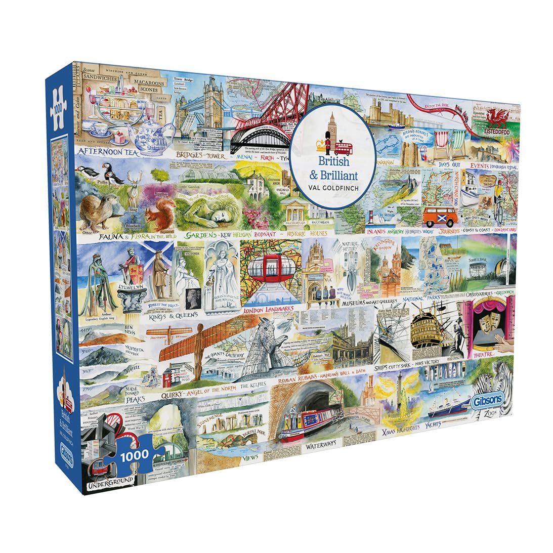 Gibsons British and Brilliant 1000 Piece Jigsaw Puzzle for Adults – UK Landmarks Alphabet Puzzle by Val Goldfinch – Colourful British Artwork – Premium Sustainable Puzzle Made in the UK/EU