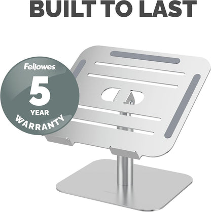 Fellowes Elevador para Portátil Alumia™ – Soporte Ergonómico de Aluminio Ajustable en Altura e Inclinación – Uso en Casa u Oficina – Material Reciclado –