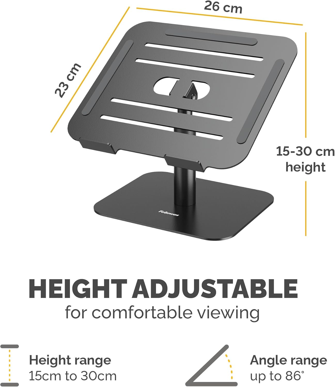 Fellowes Elevador para Portátil Alumia™ – Soporte Ergonómico de Aluminio Ajustable en Altura e Inclinación – para Casa u Oficina – Material Reciclado –